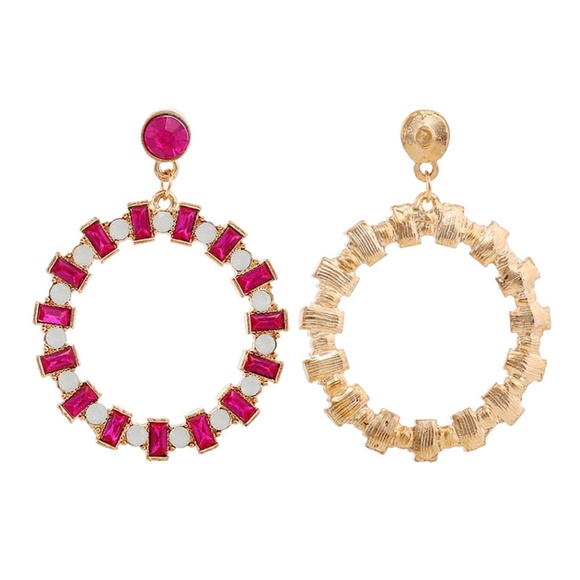 **JAZZ* Pink Round Rhinestone Fashion Earrings - Picture 6 of 6